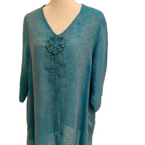 Teal Asymmetrical Linen Tunic